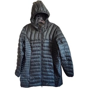 Eddie Bauer Down Puffer Hooded Long Coat Black Winter Outdoor Women's XL